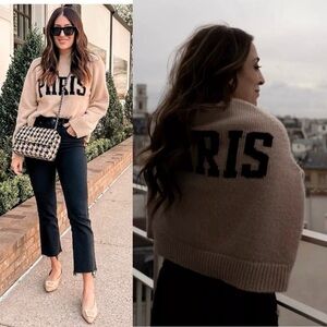 Anine Bing Paris Kendrick University Cashmere Sweater Tan Size Small